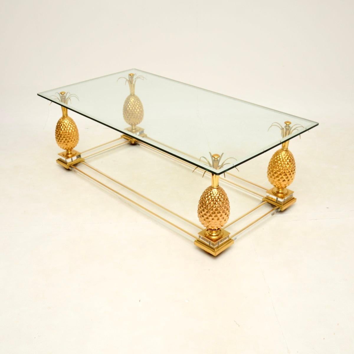 Mid-Century Modern Vintage French Brass and Glass Coffee Table