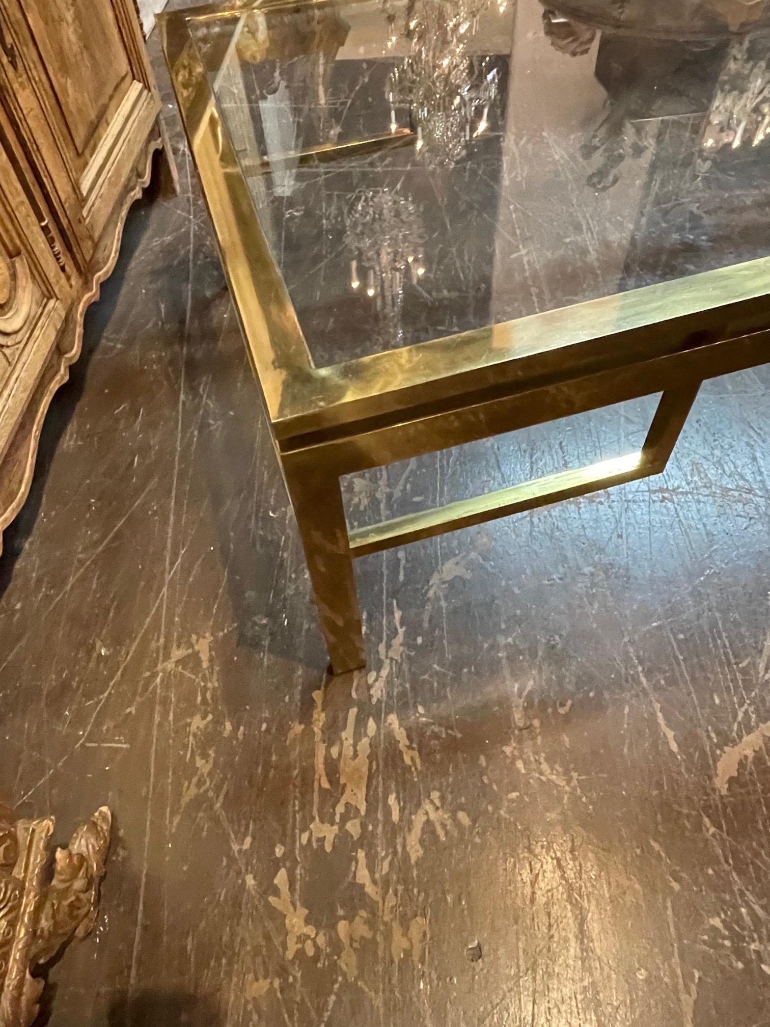 Vintage French Brass and Glass Coffee Table 1