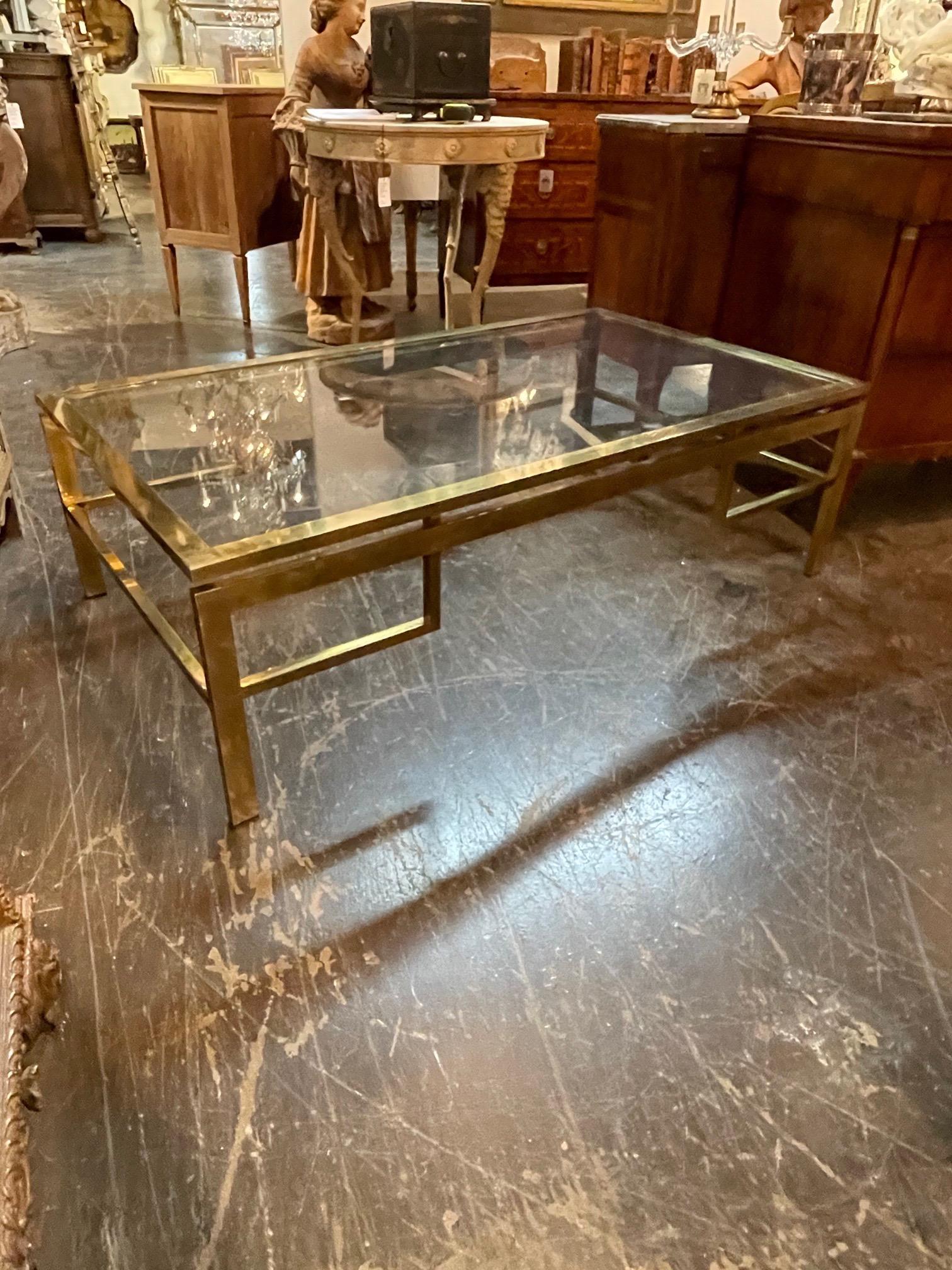 Vintage French Brass and Glass Coffee Table 3