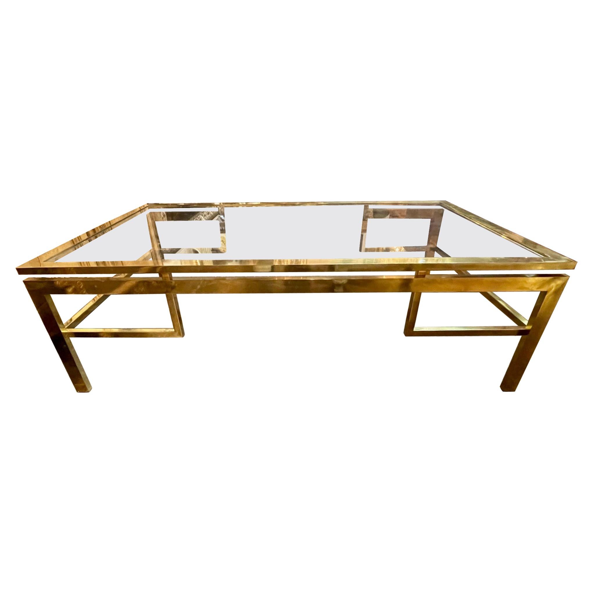 Vintage French Brass and Glass Coffee Table