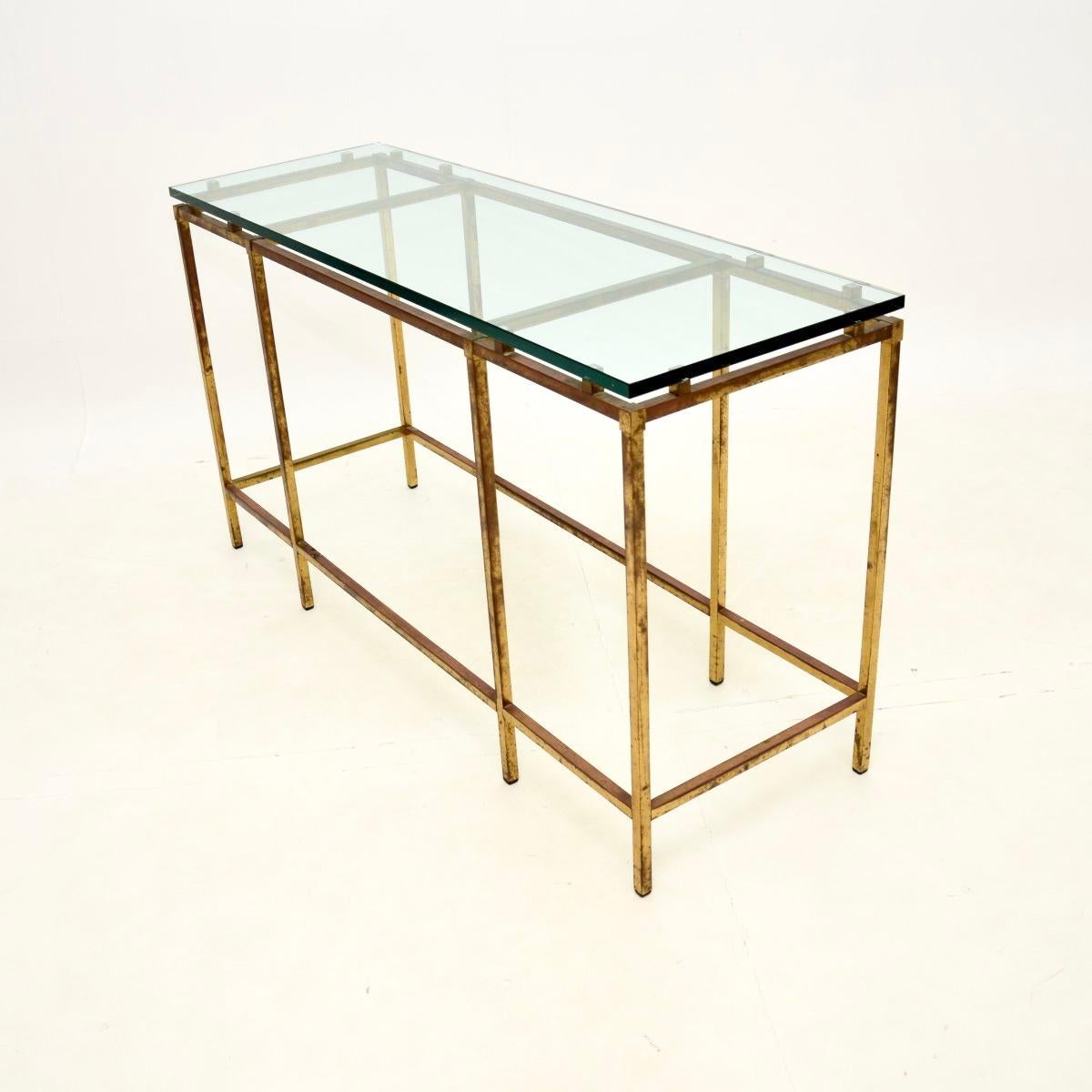 Mid-Century Modern Table console française vintage en laiton et verre en vente