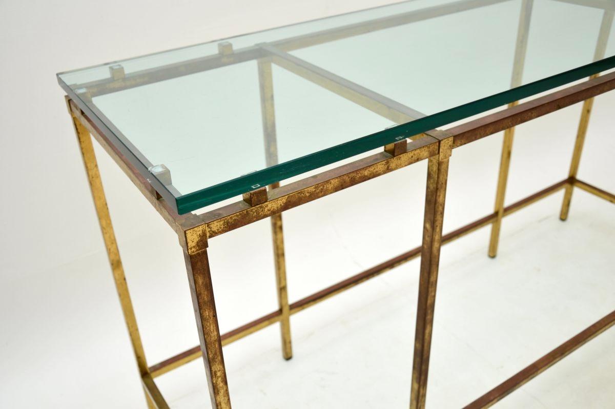 Français Table console française vintage en laiton et verre en vente