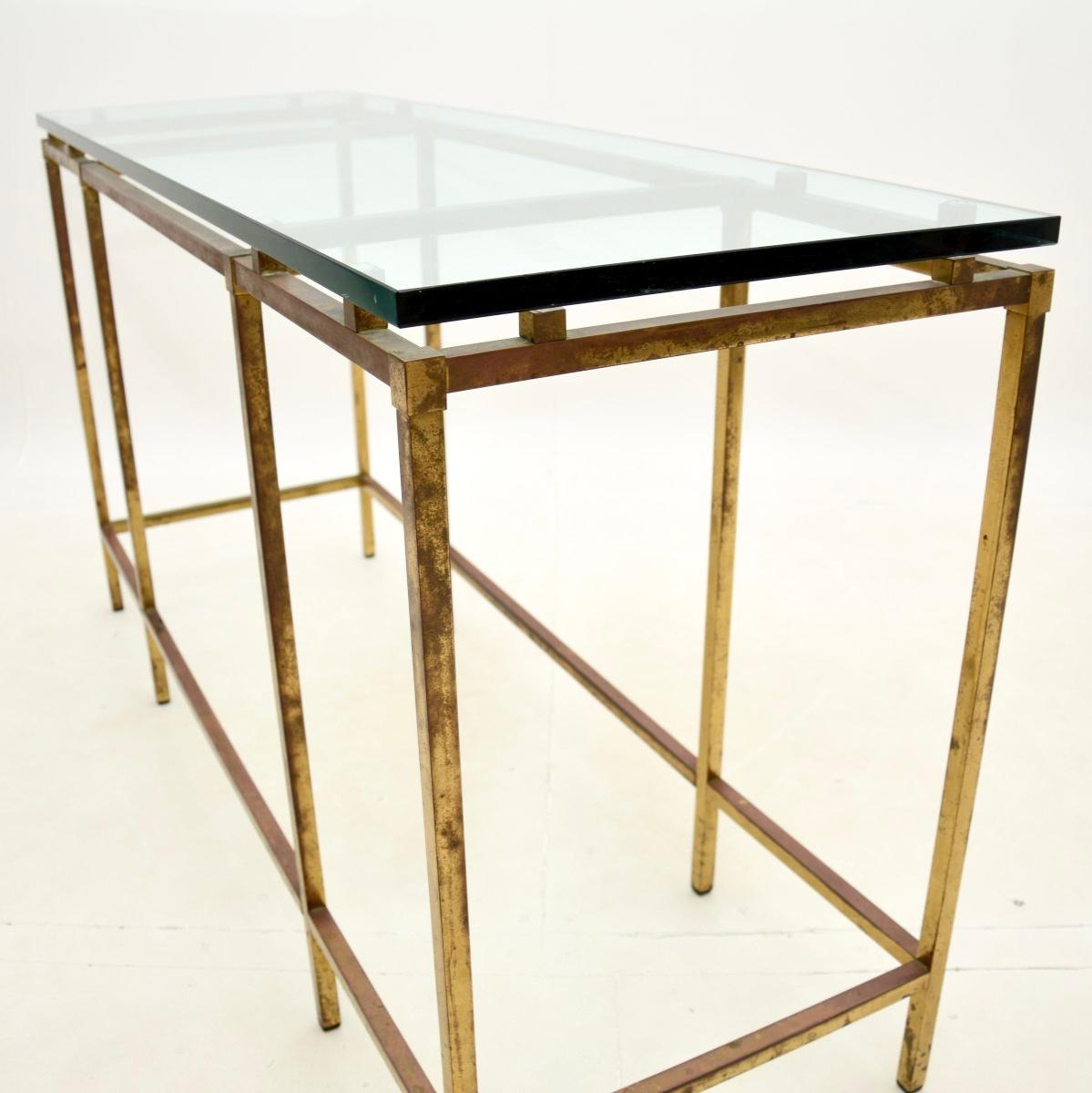 Table console française vintage en laiton et verre Bon état - En vente à London, GB