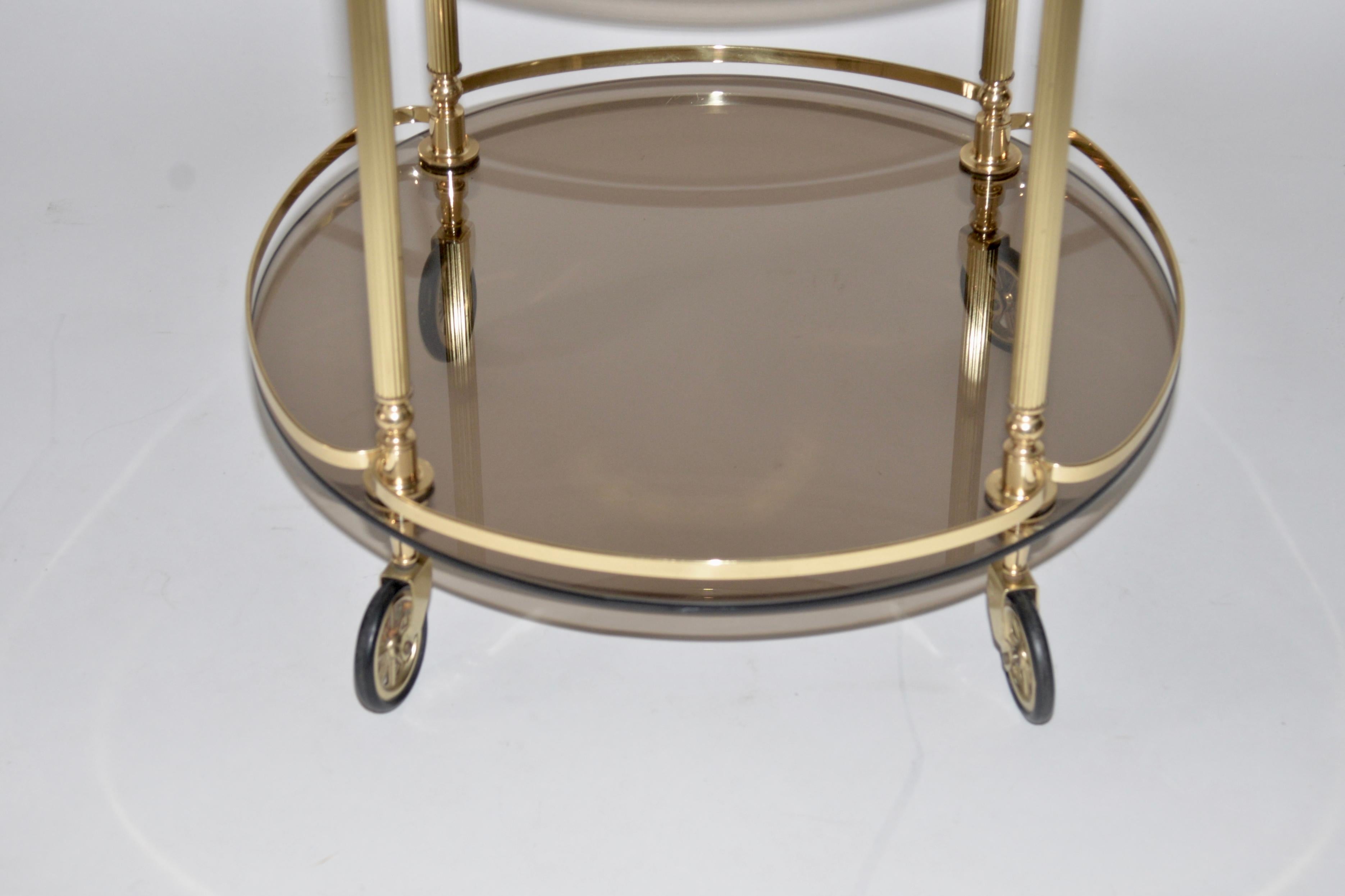 Hollywood Regency Vintage French Brass and Glass Drinks Trolley