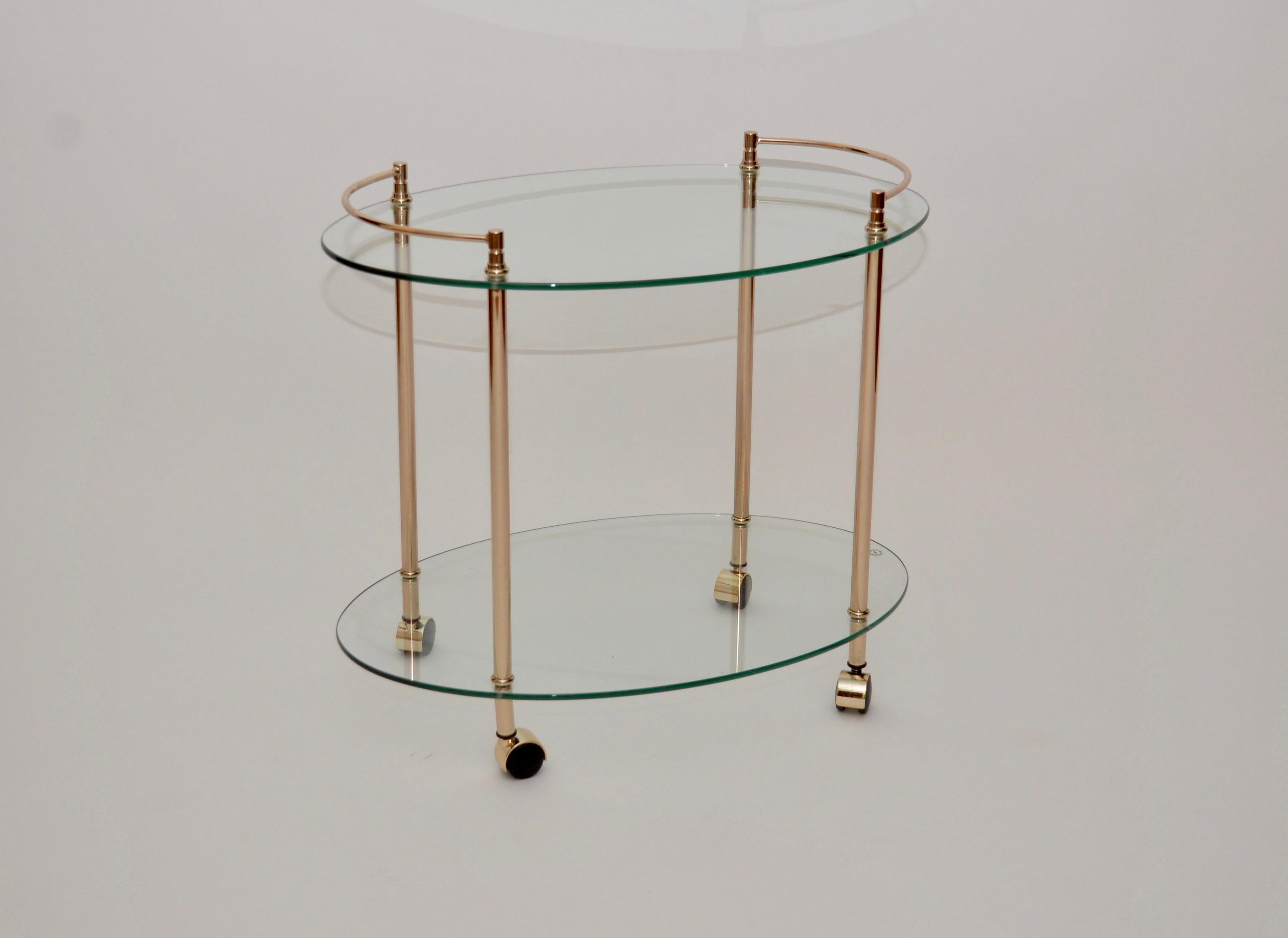 Mid-Century Modern Vintage French Brass and Glass Drinks Trolley