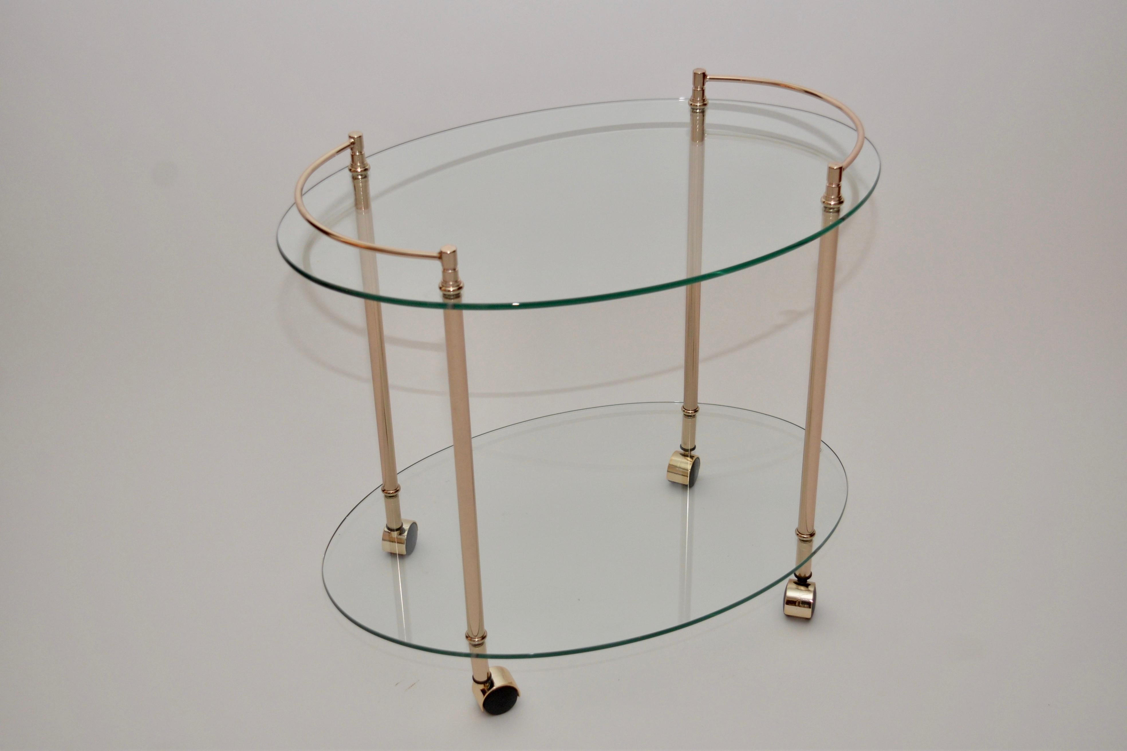 Polished Vintage French Brass and Glass Drinks Trolley