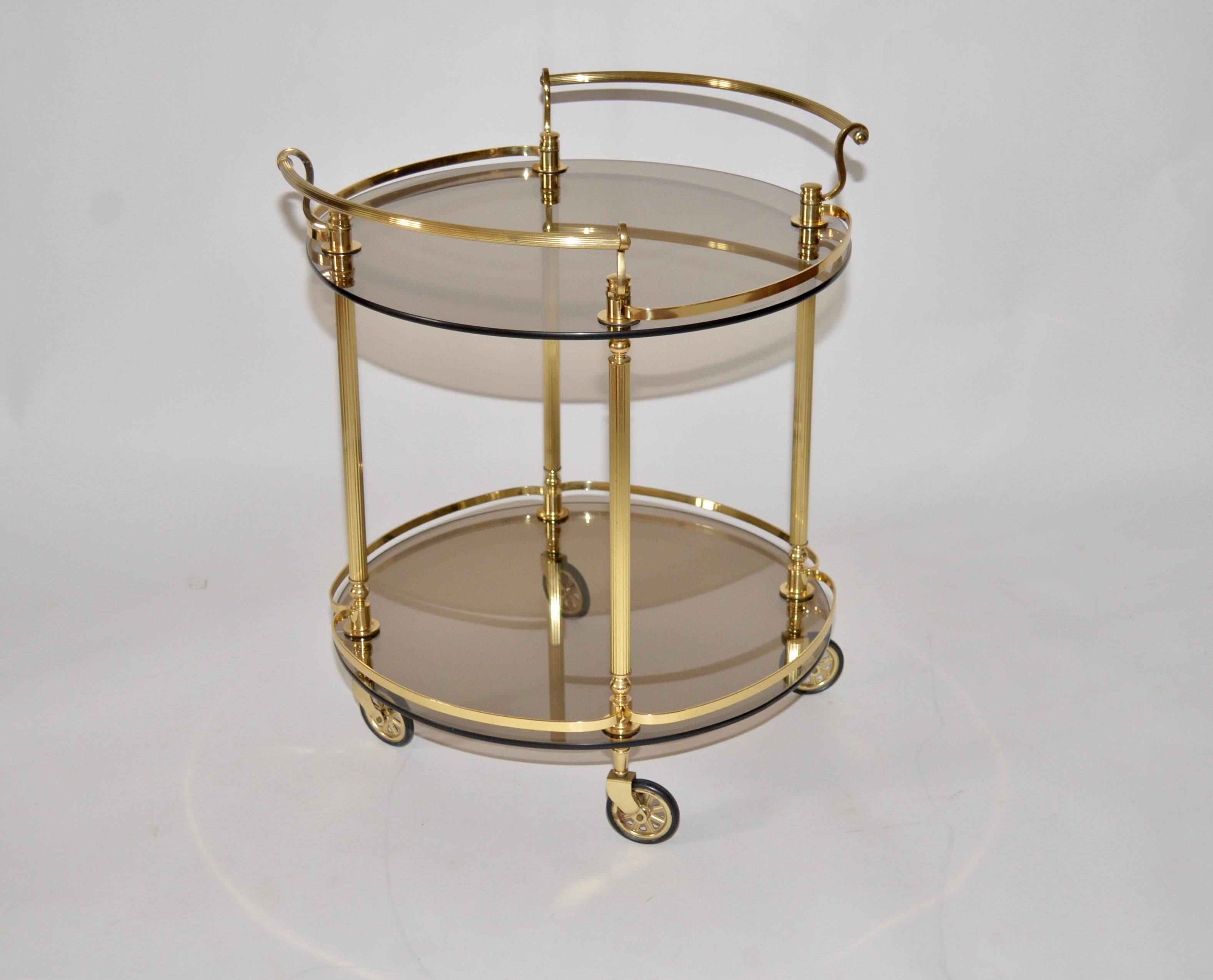 20th Century Vintage French Brass and Glass Drinks Trolley