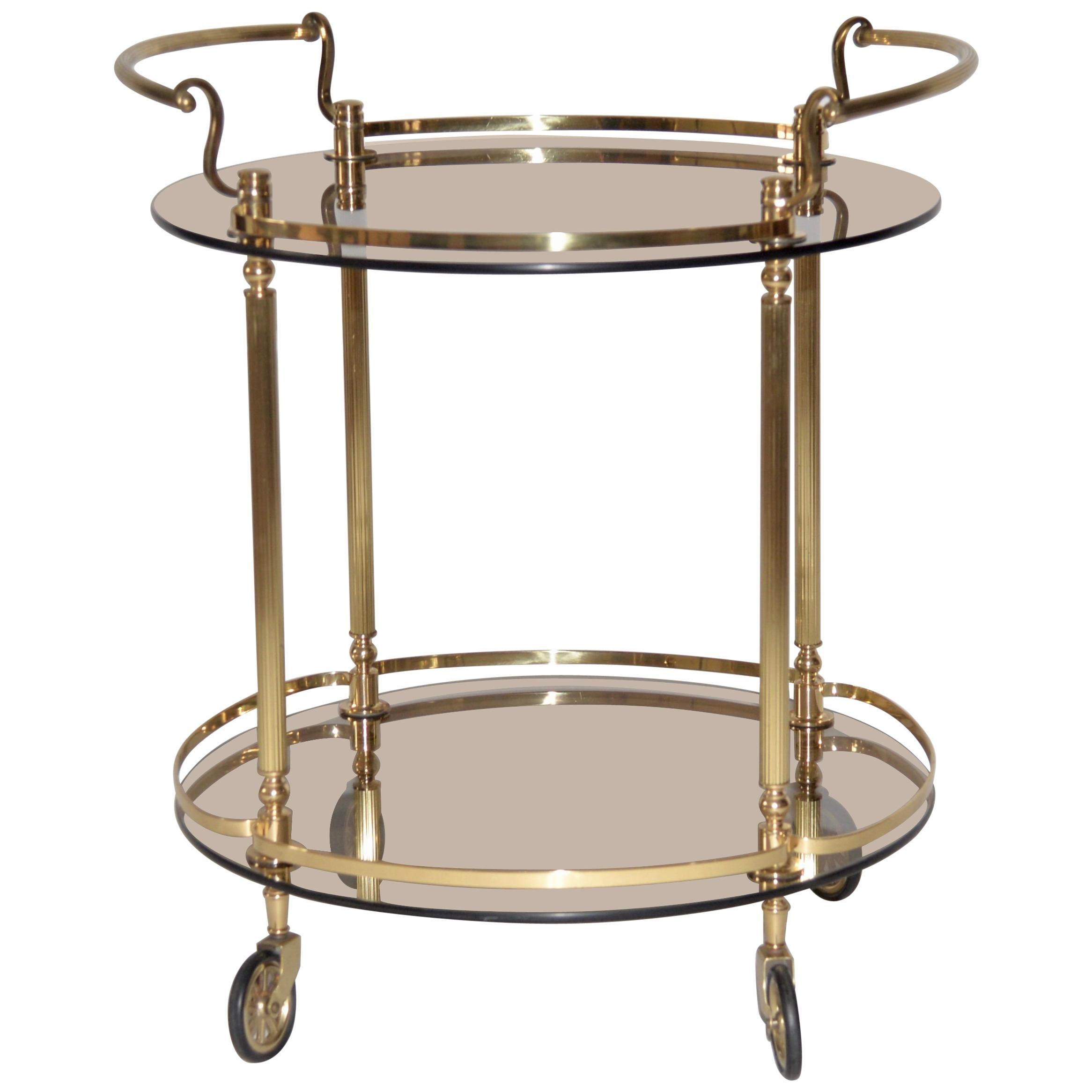 Vintage French Brass and Glass Drinks Trolley