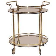 Vintage French Brass and Glass Drinks Trolley