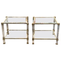 Vintage French Brass and Glass Side Tables