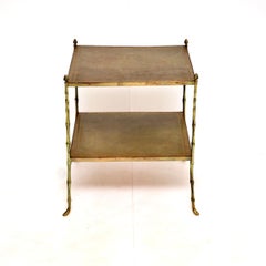 Vintage French Brass and Leather Side Table