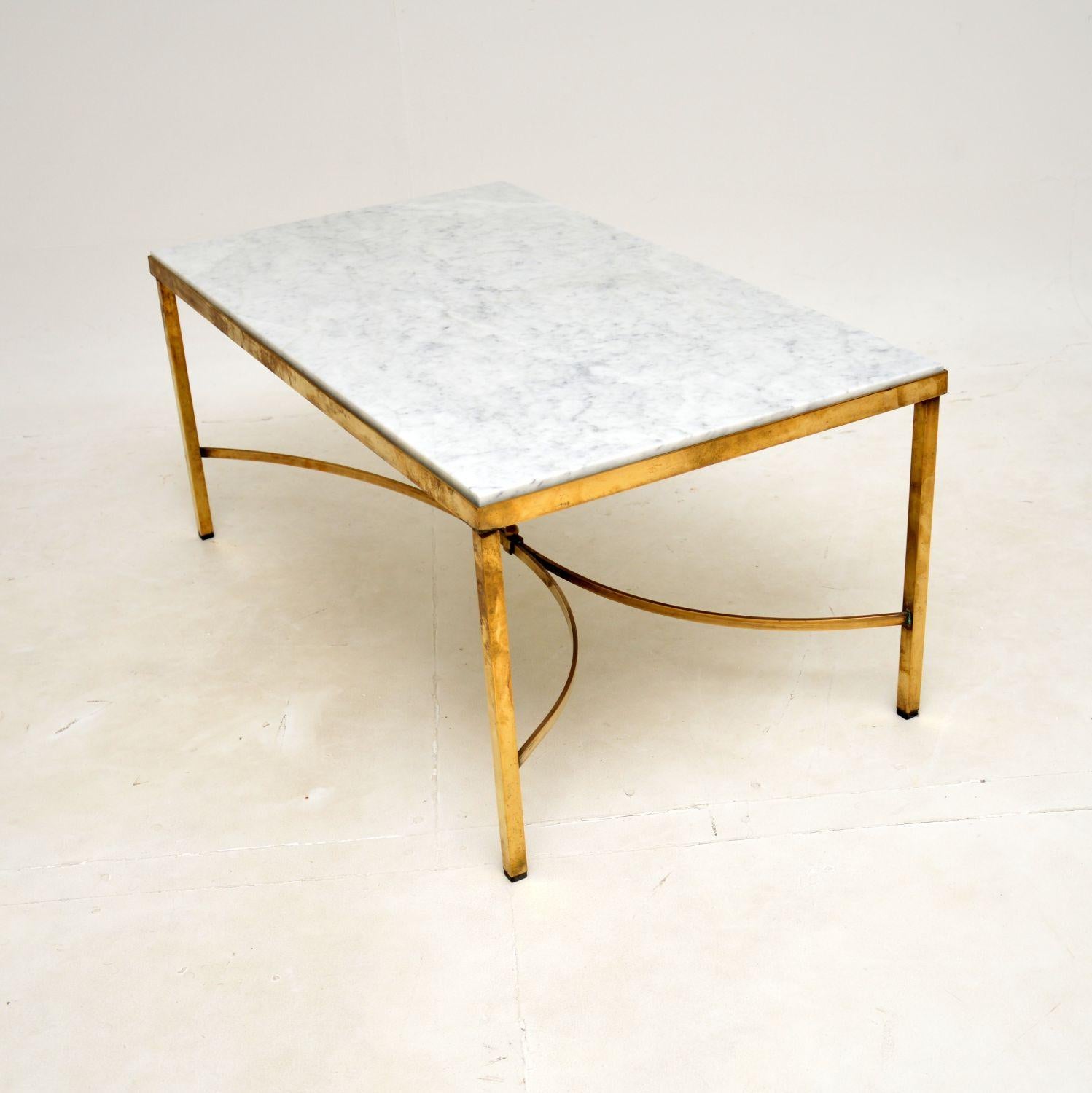 Mid-Century Modern Vintage French Brass and Marble Coffee Table For Sale