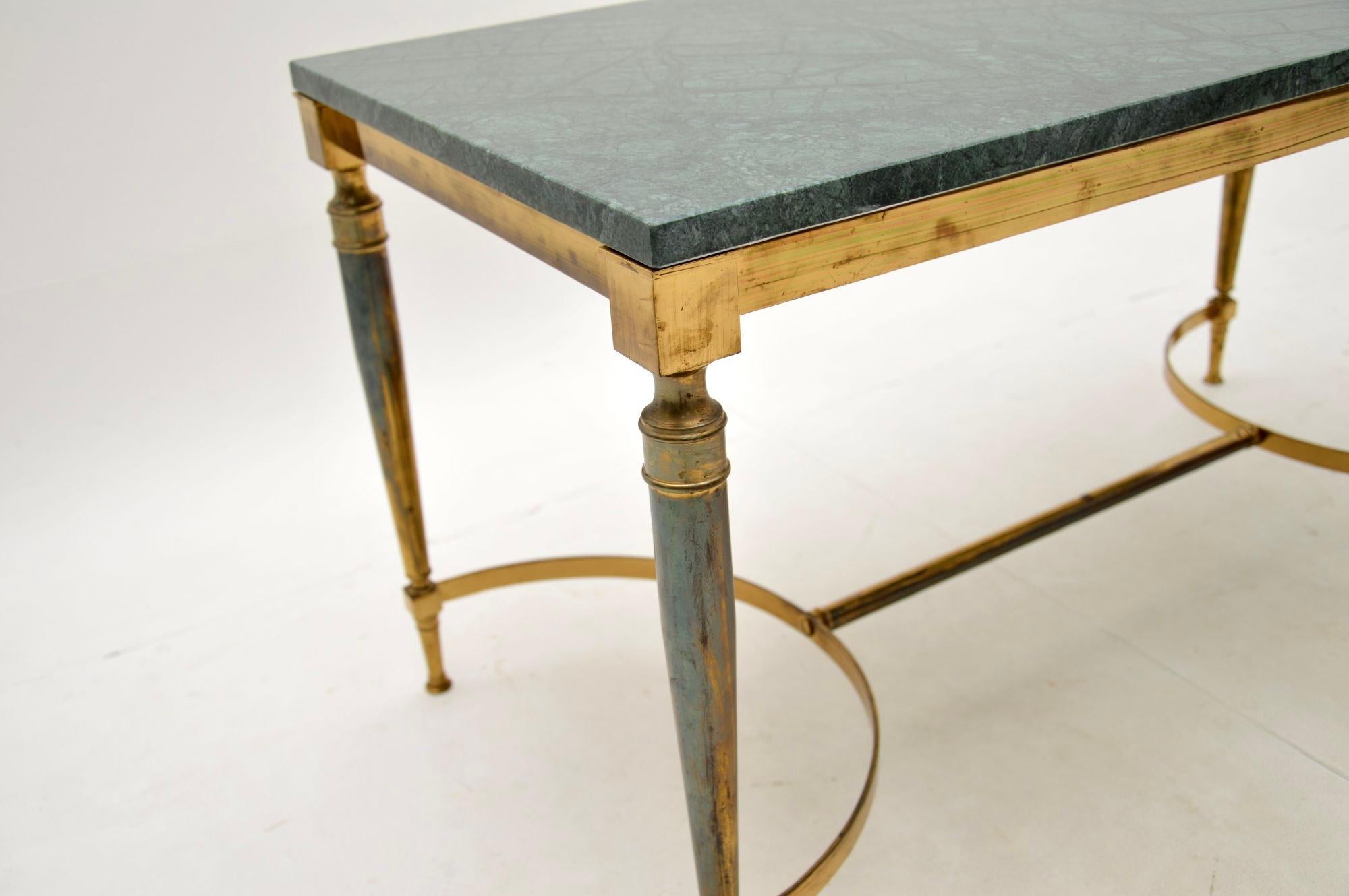 Vintage French Brass and Marble Coffee Table For Sale 1
