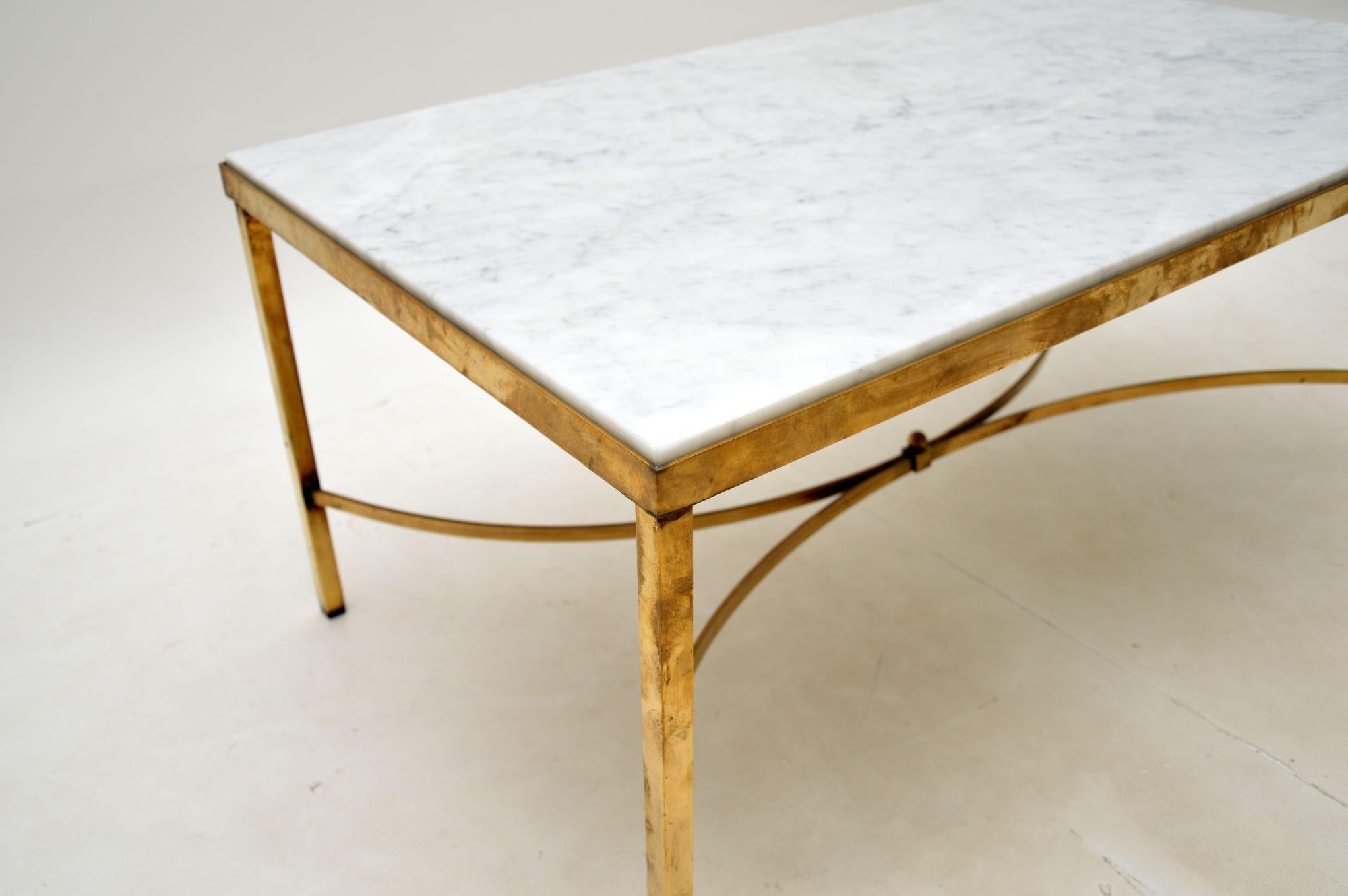 Vintage French Brass and Marble Coffee Table For Sale 2