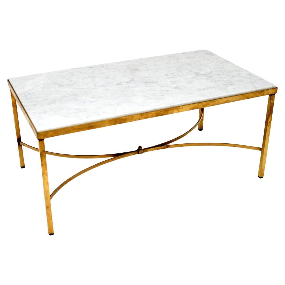 Table basse vintage en laiton et marbre