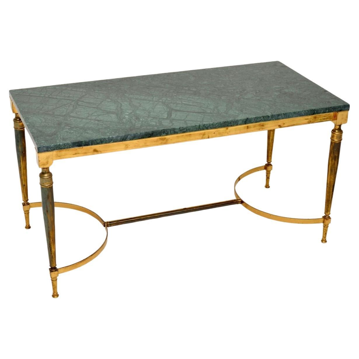 Vintage French Brass and Marble Coffee Table For Sale