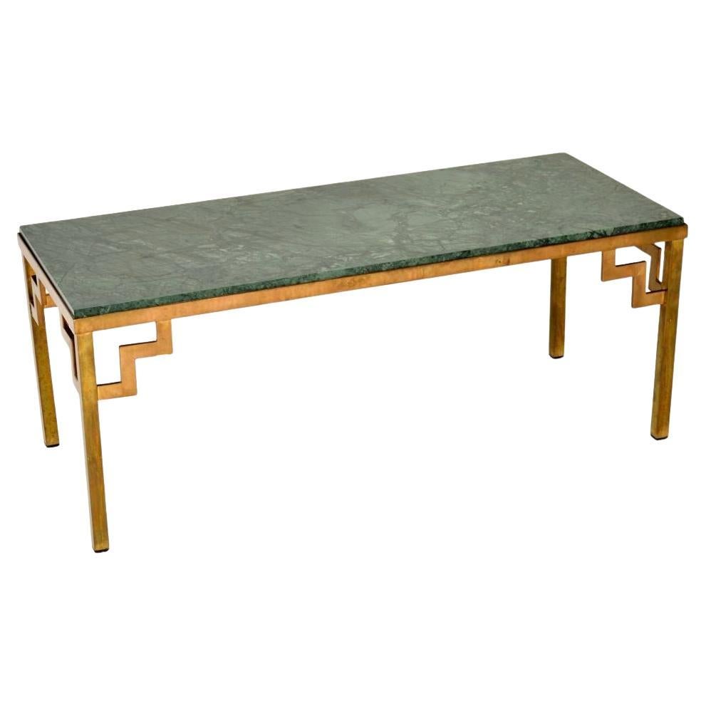 Table basse vintage en laiton et marbre