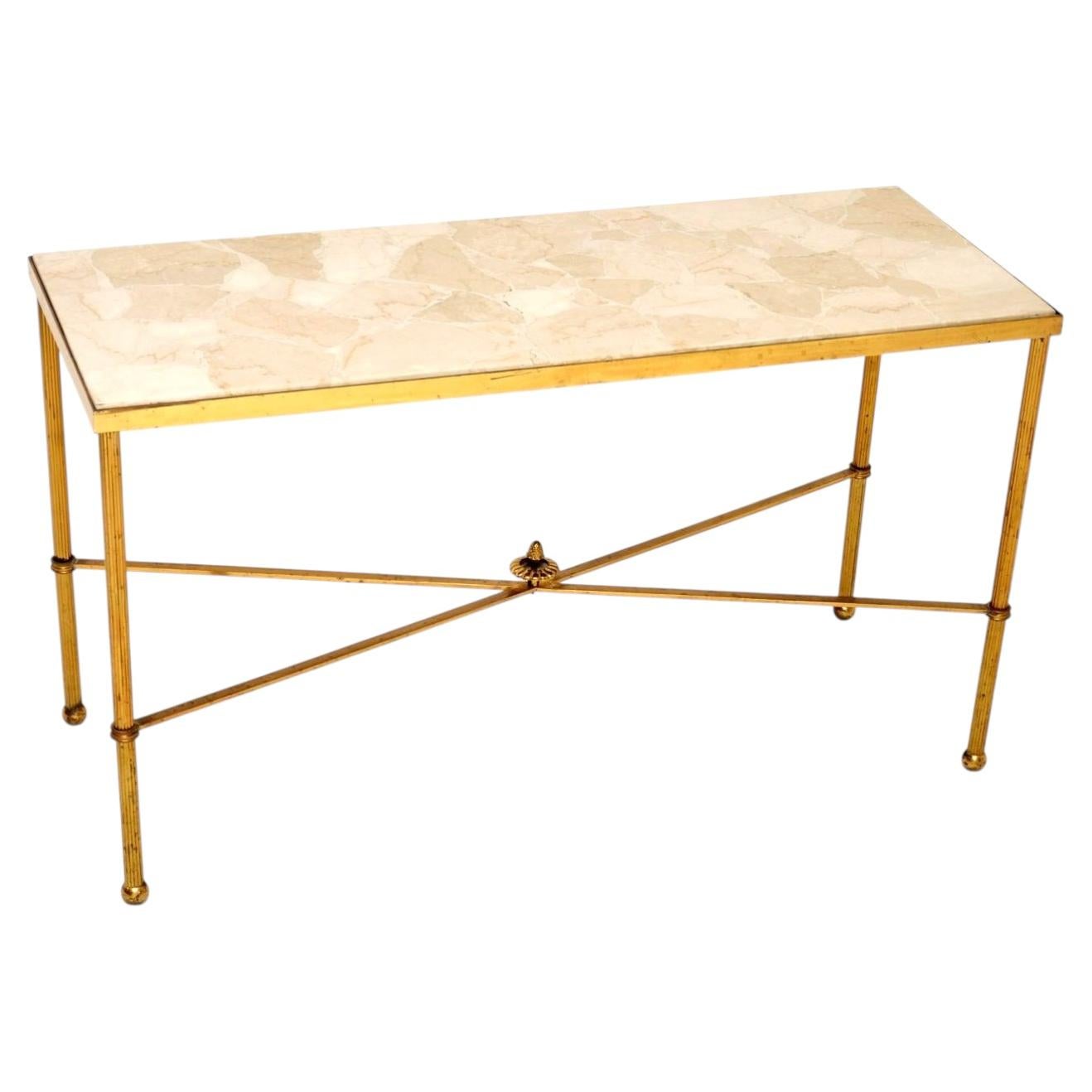 Vintage French Brass and Marble Coffee Table For Sale