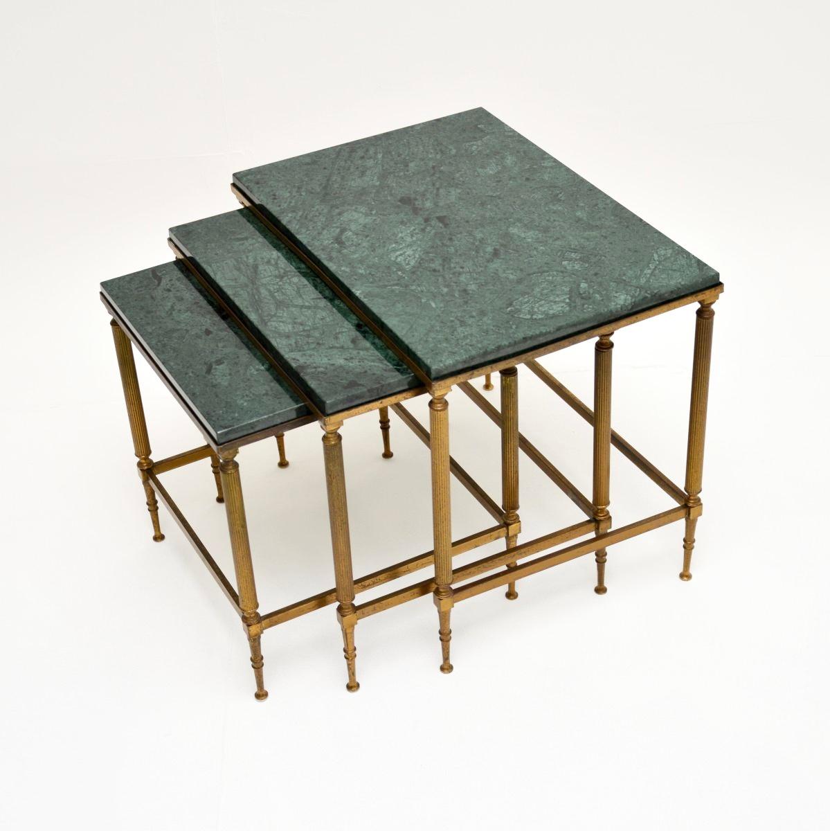 Vintage French Brass and Marble Nest of Tables In Good Condition For Sale In London, GB