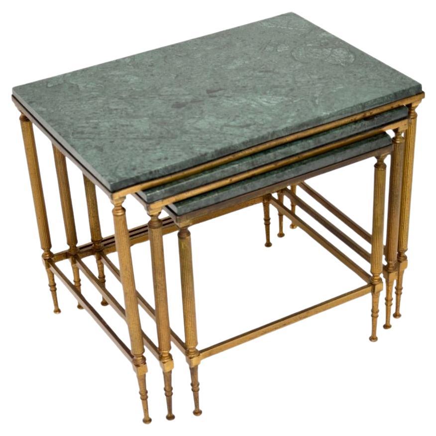 Vintage French Brass and Marble Nest of Tables For Sale