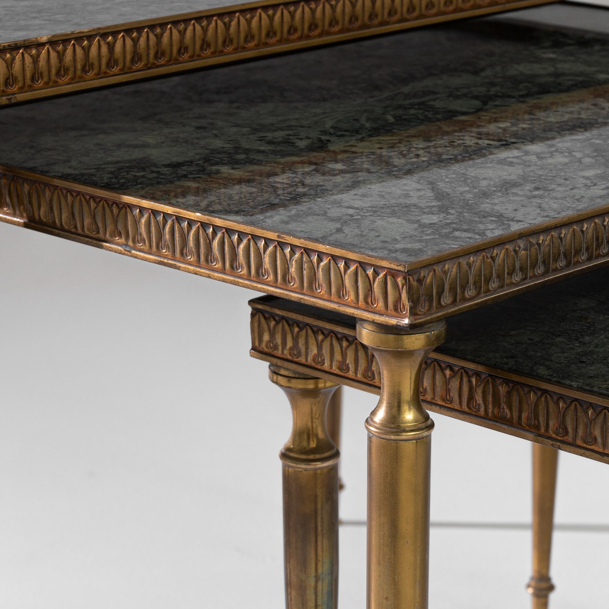 Mid-20th Century Vintage French Brass and Marble Nesting Tables