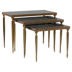 Vintage French Brass and Marble Nesting Tables