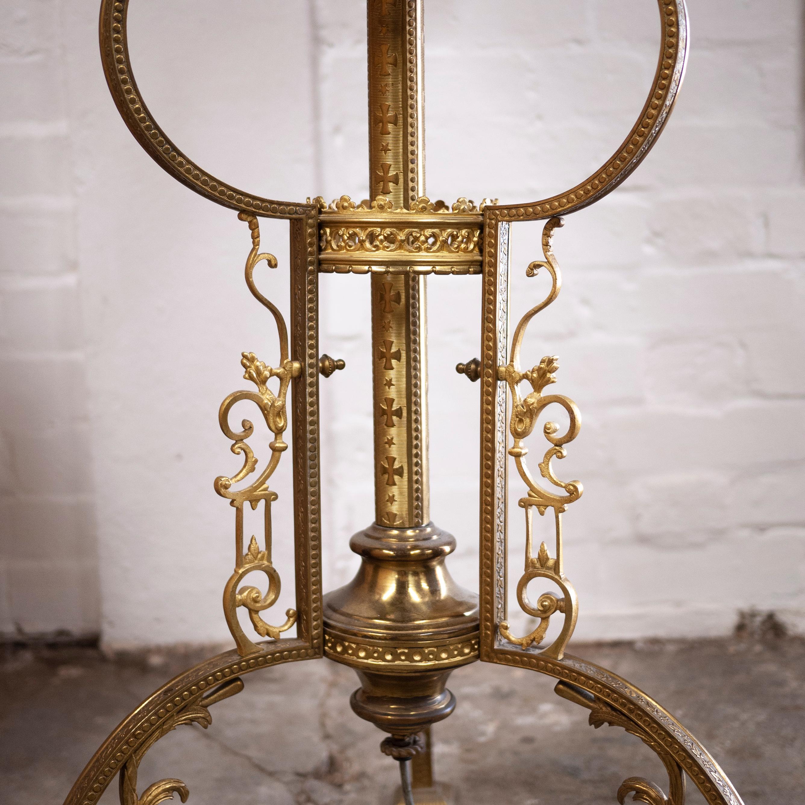 Vintage French Brass and Onyx Floor Lamp, 1930s In Good Condition For Sale In Chesham, GB