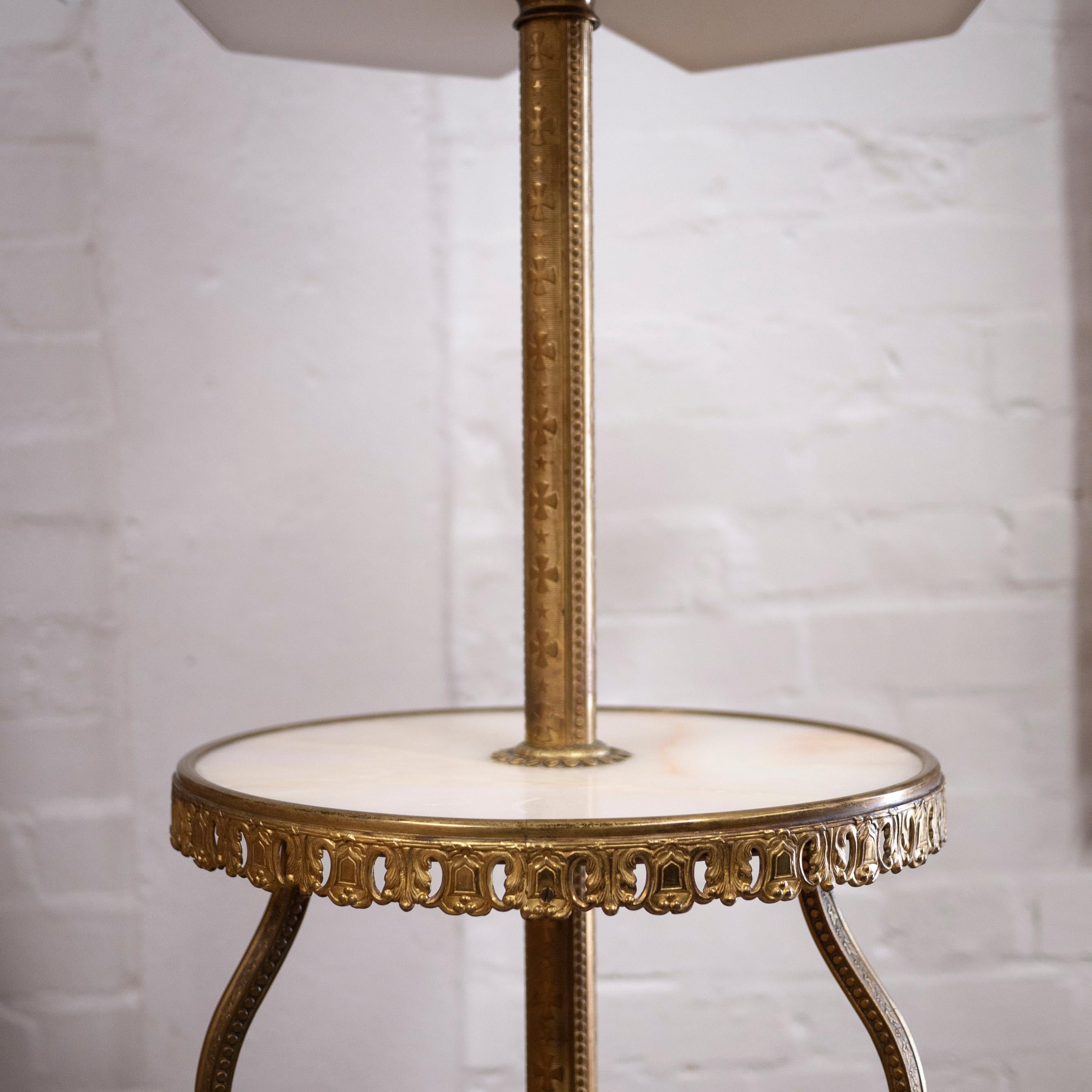 Vintage French Brass and Onyx Floor Lamp, 1930s For Sale 1