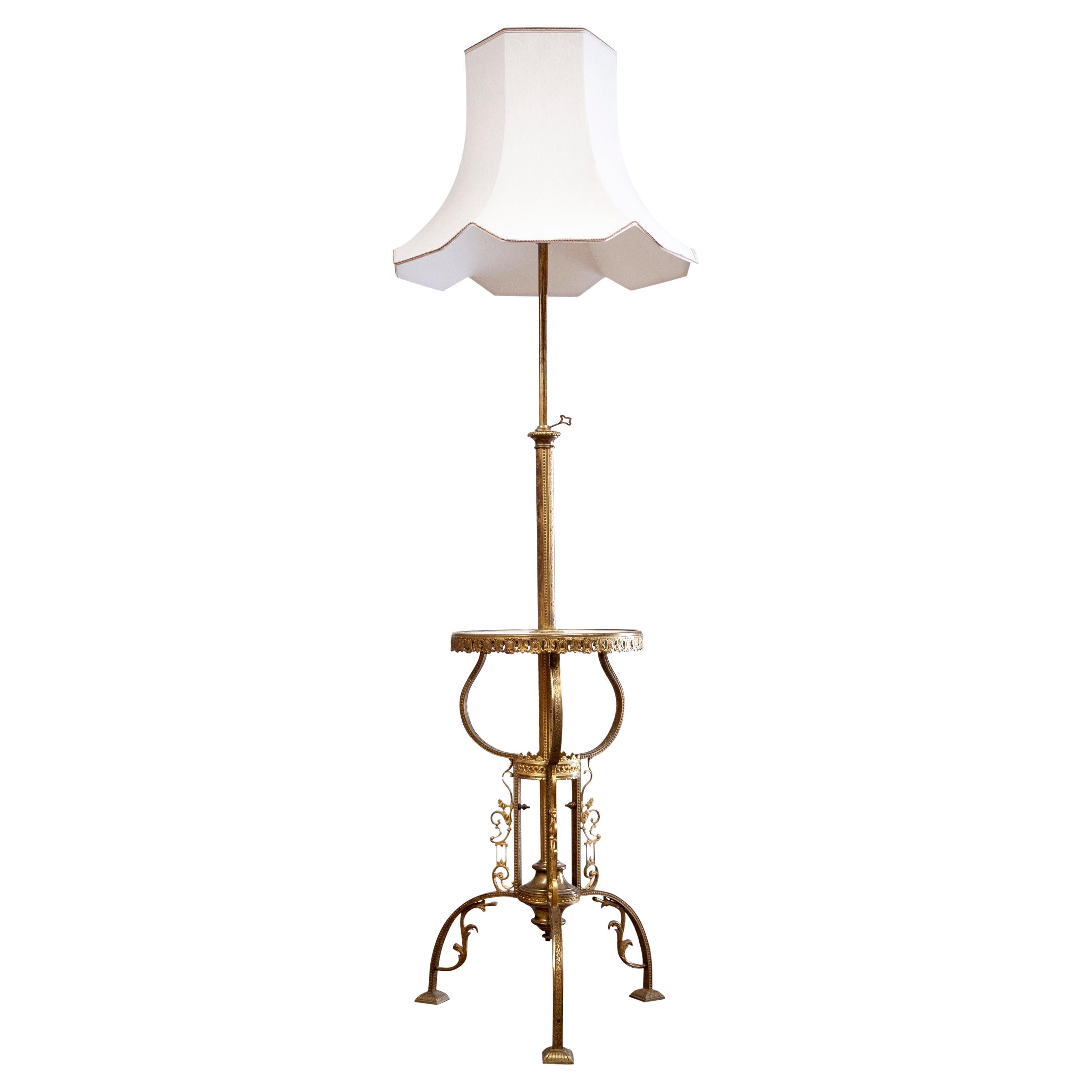 Vintage French Brass and Onyx Floor Lamp, 1930s