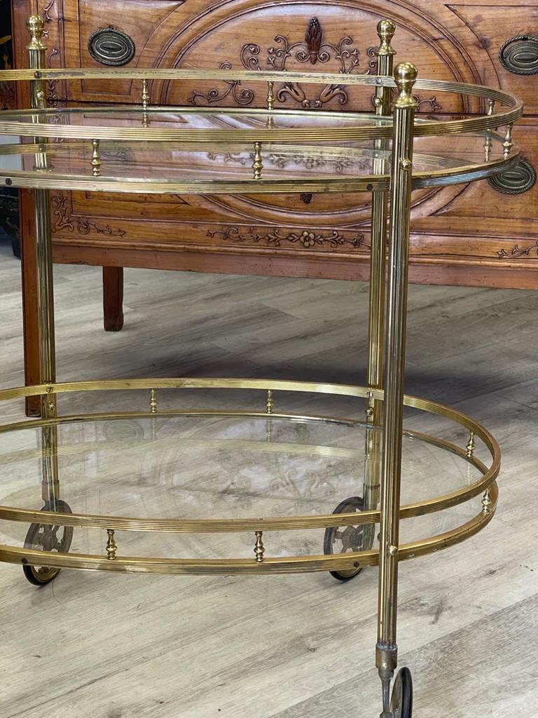 Vintage French Brass Bar Cart, 20th Century In Good Condition In Doylestown, PA