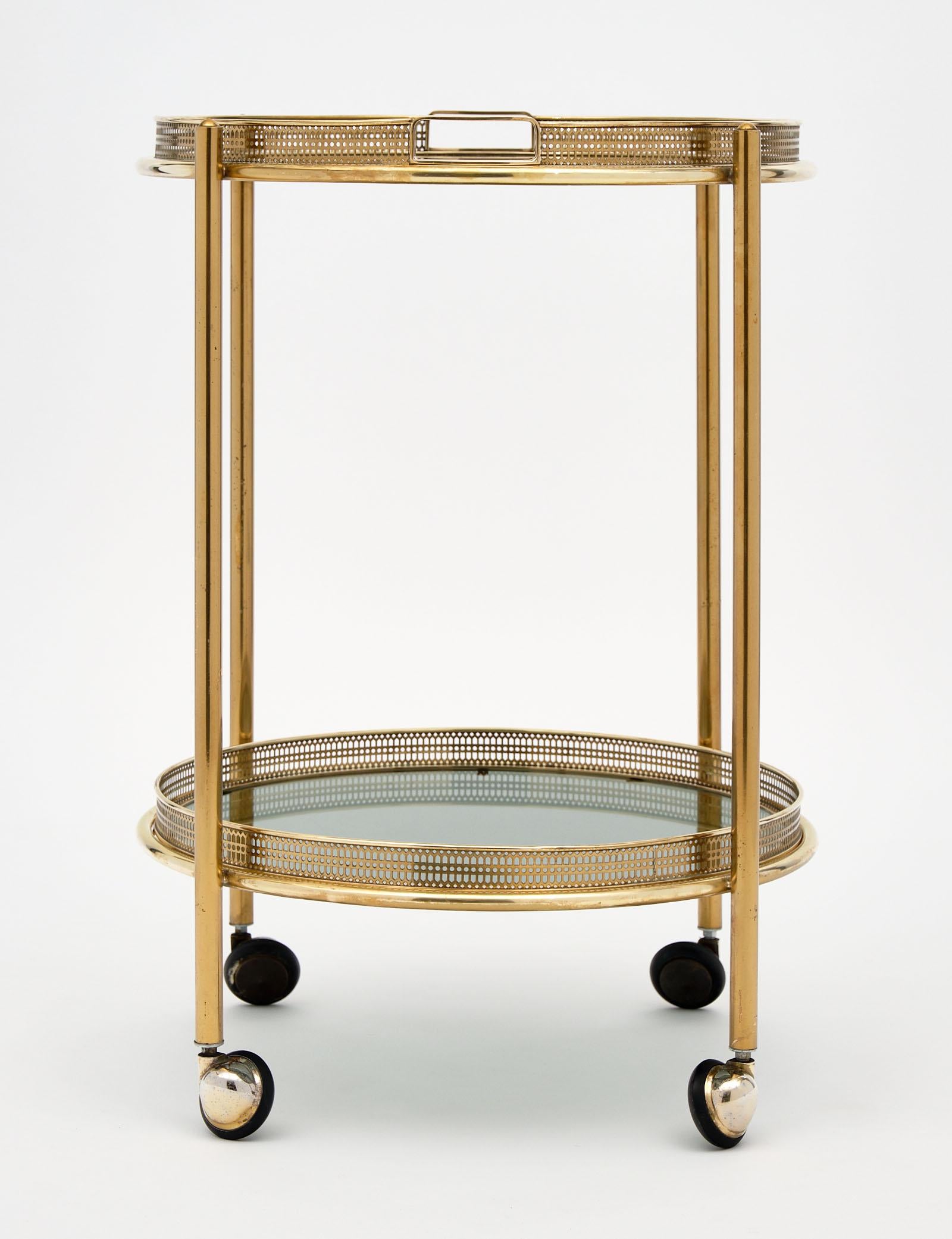 Art Deco Vintage French Brass Bar Cart with Tray