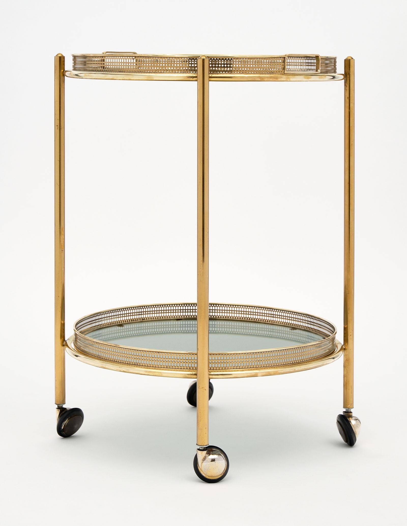 Vintage French Brass Bar Cart with Tray 3
