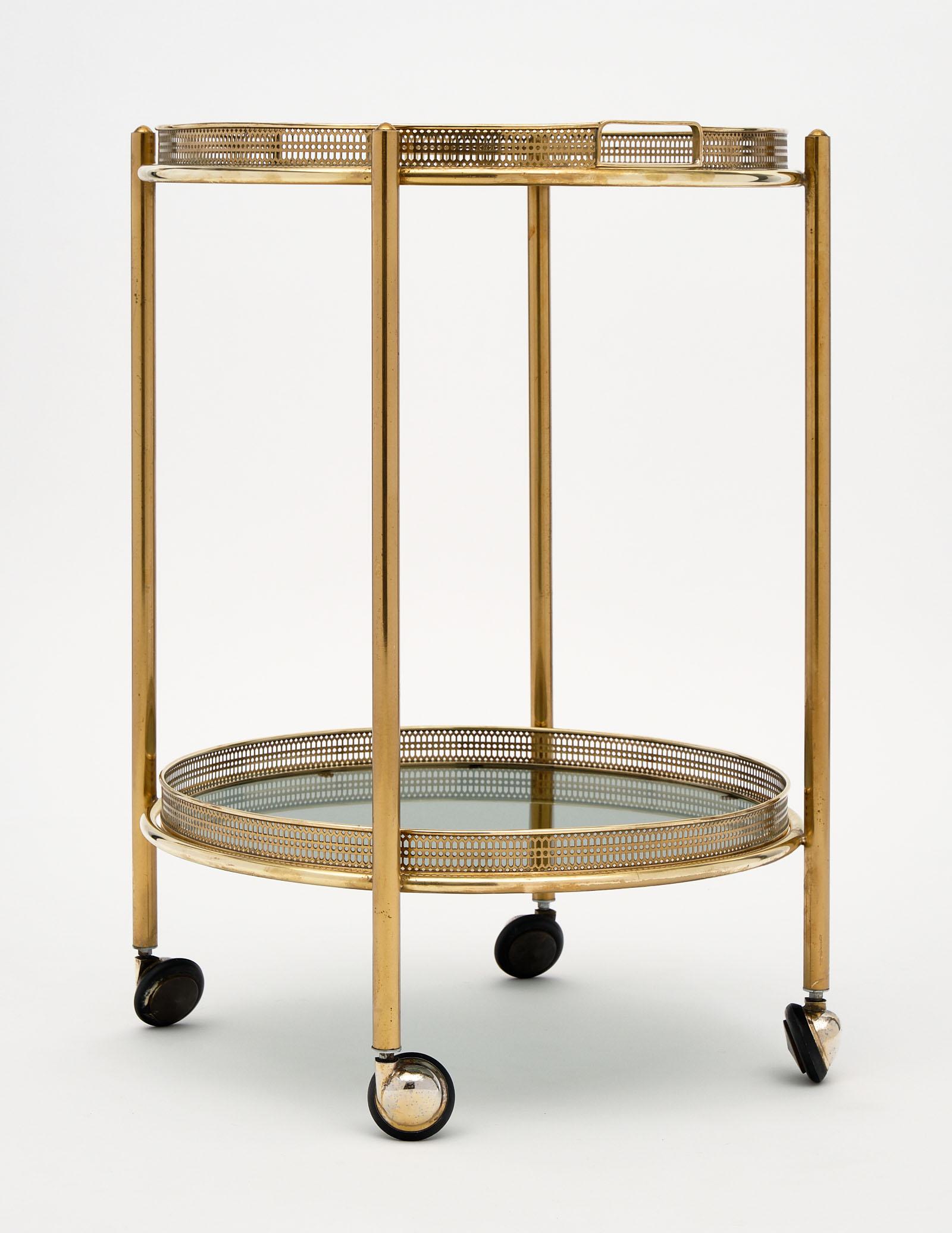 Vintage French Brass Bar Cart with Tray 4