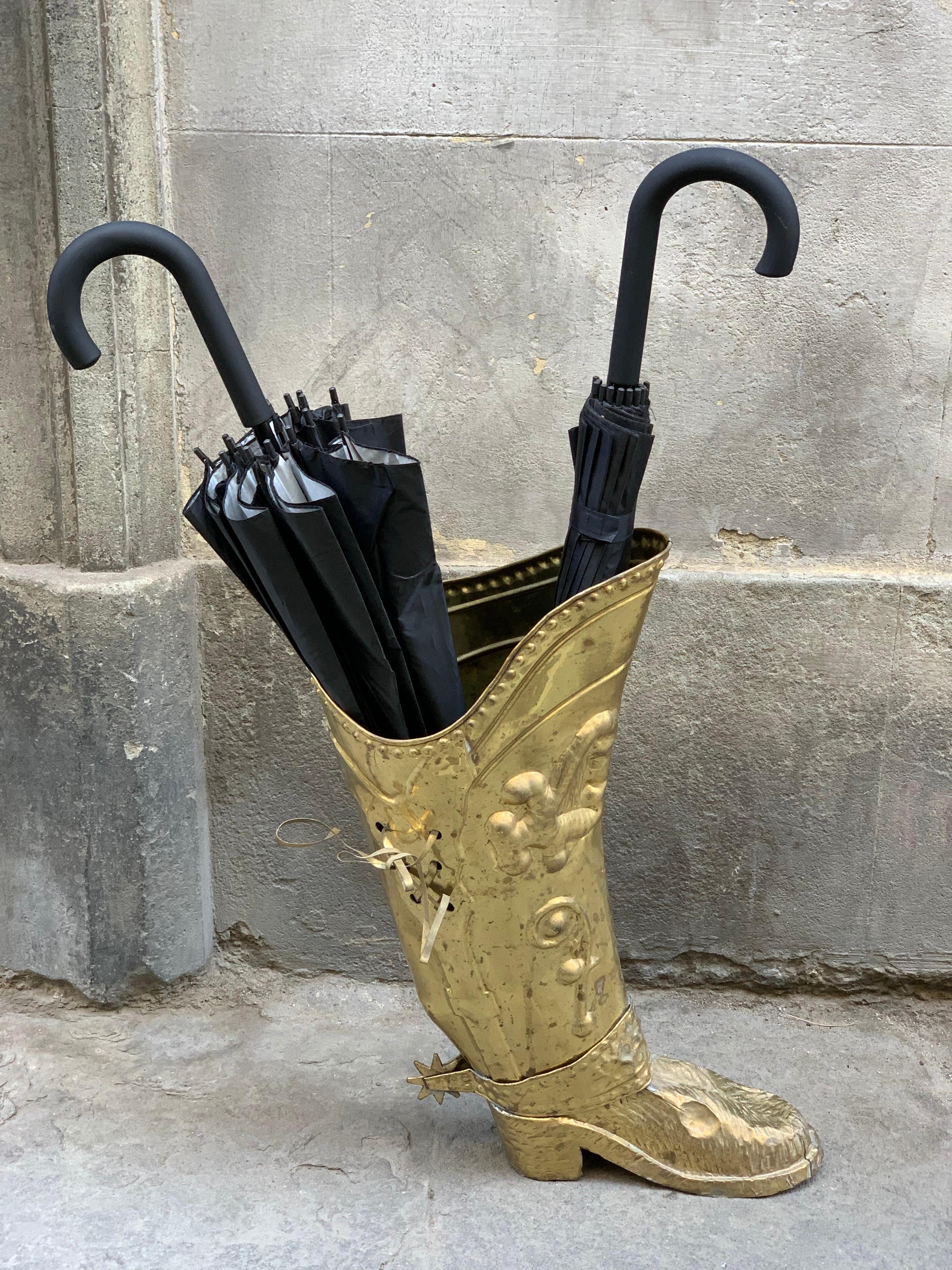 Mid-Century Modern Vintage French Brass Boot Umbrella Stand, 1950s