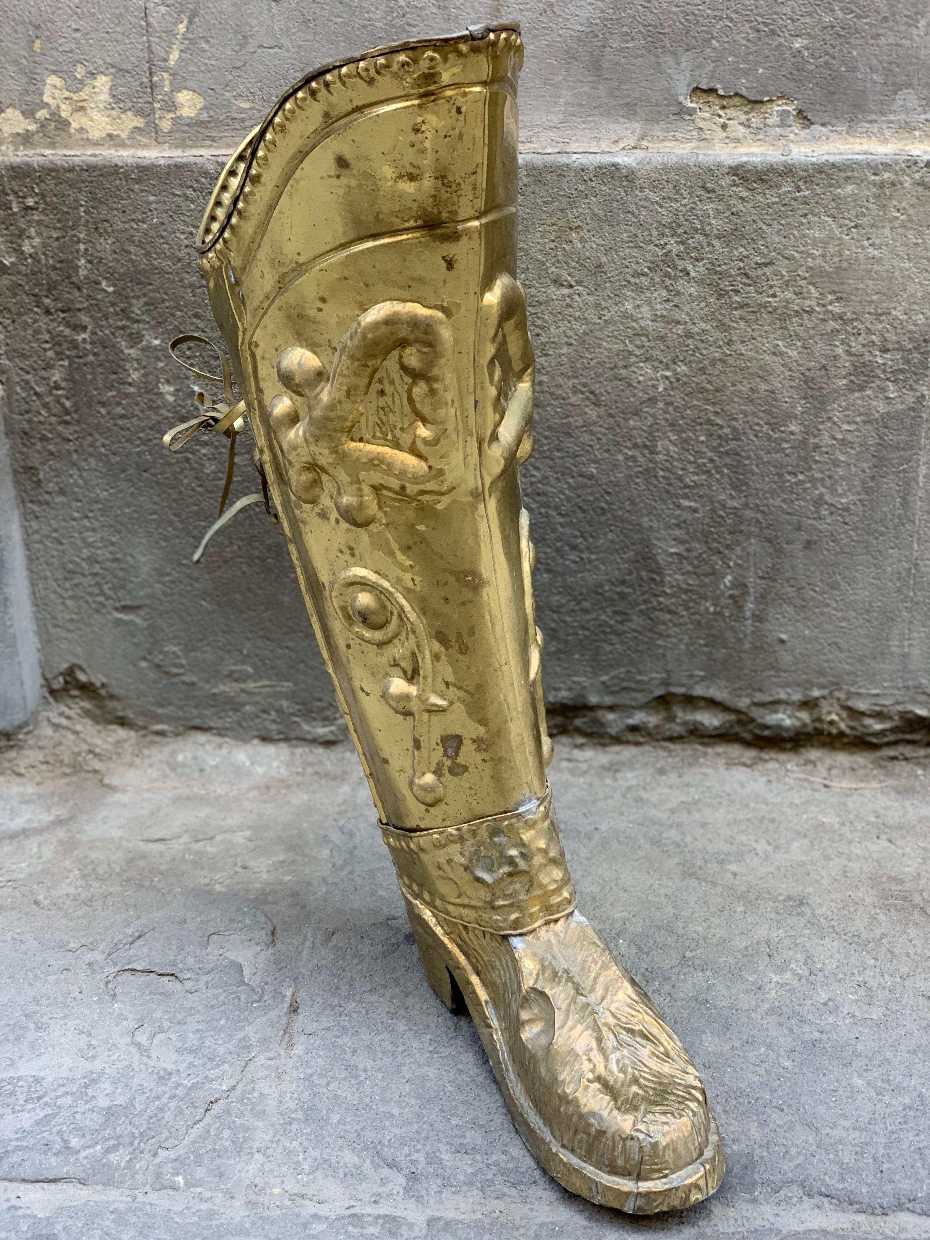 Vintage French Brass Boot Umbrella Stand, 1950s In Good Condition In Florence, IT