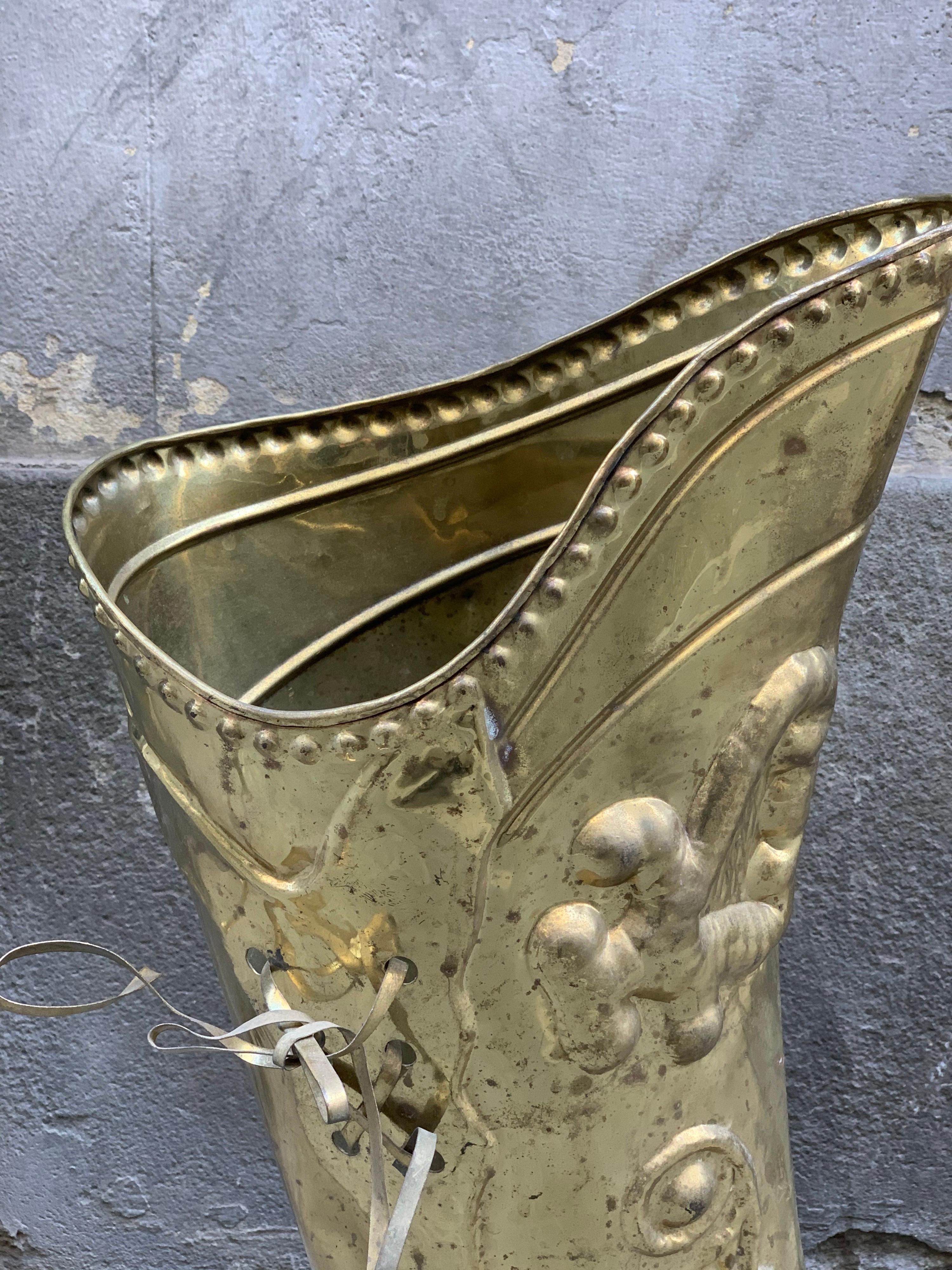 20th Century Vintage French Brass Boot Umbrella Stand, 1950s