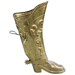 Vintage French Brass Boot Umbrella Stand, 1950s