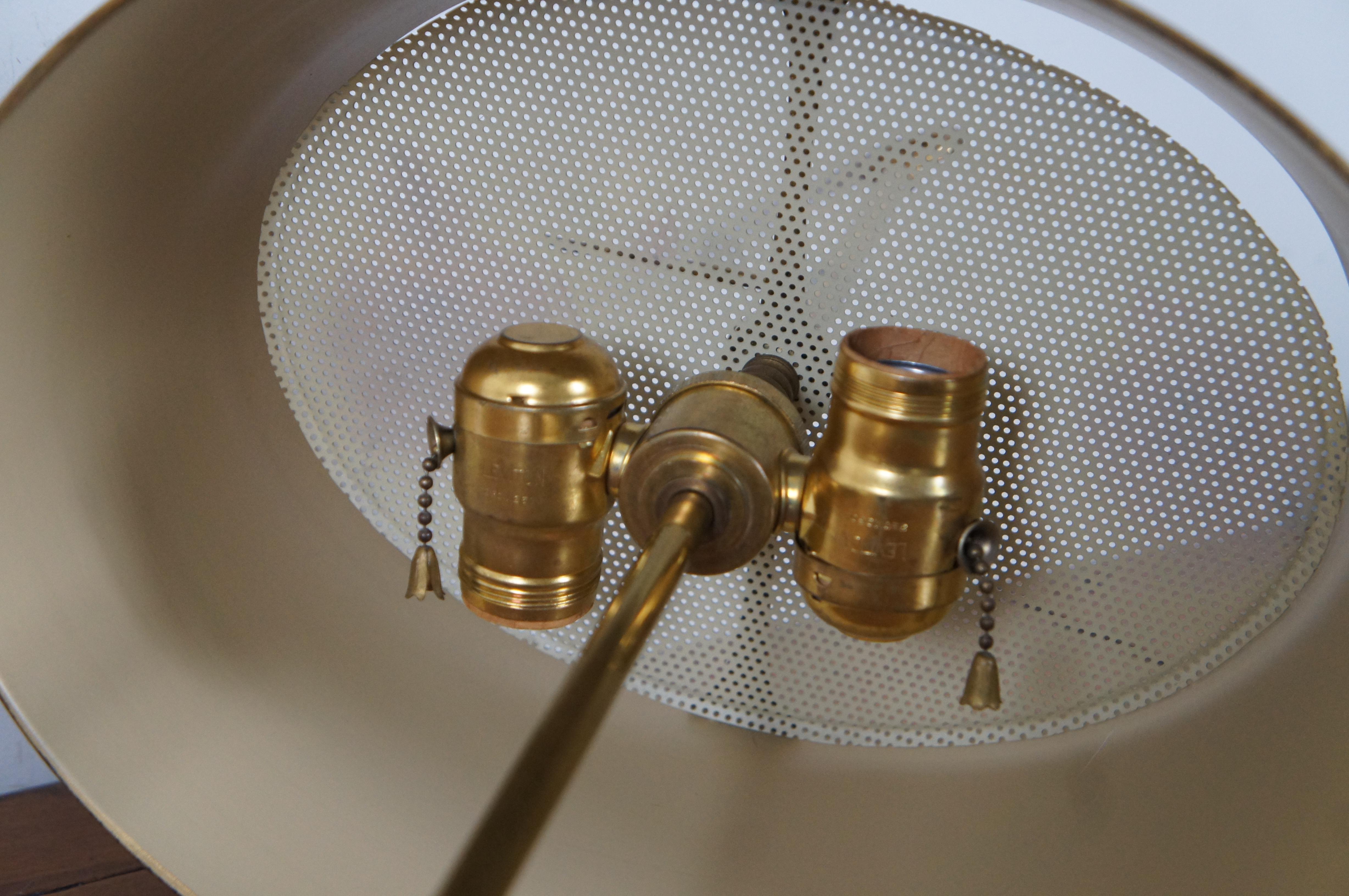 Vintage French Brass Bouillotte Table Desk Lamp Two Light Tole Shade Budoir 6
