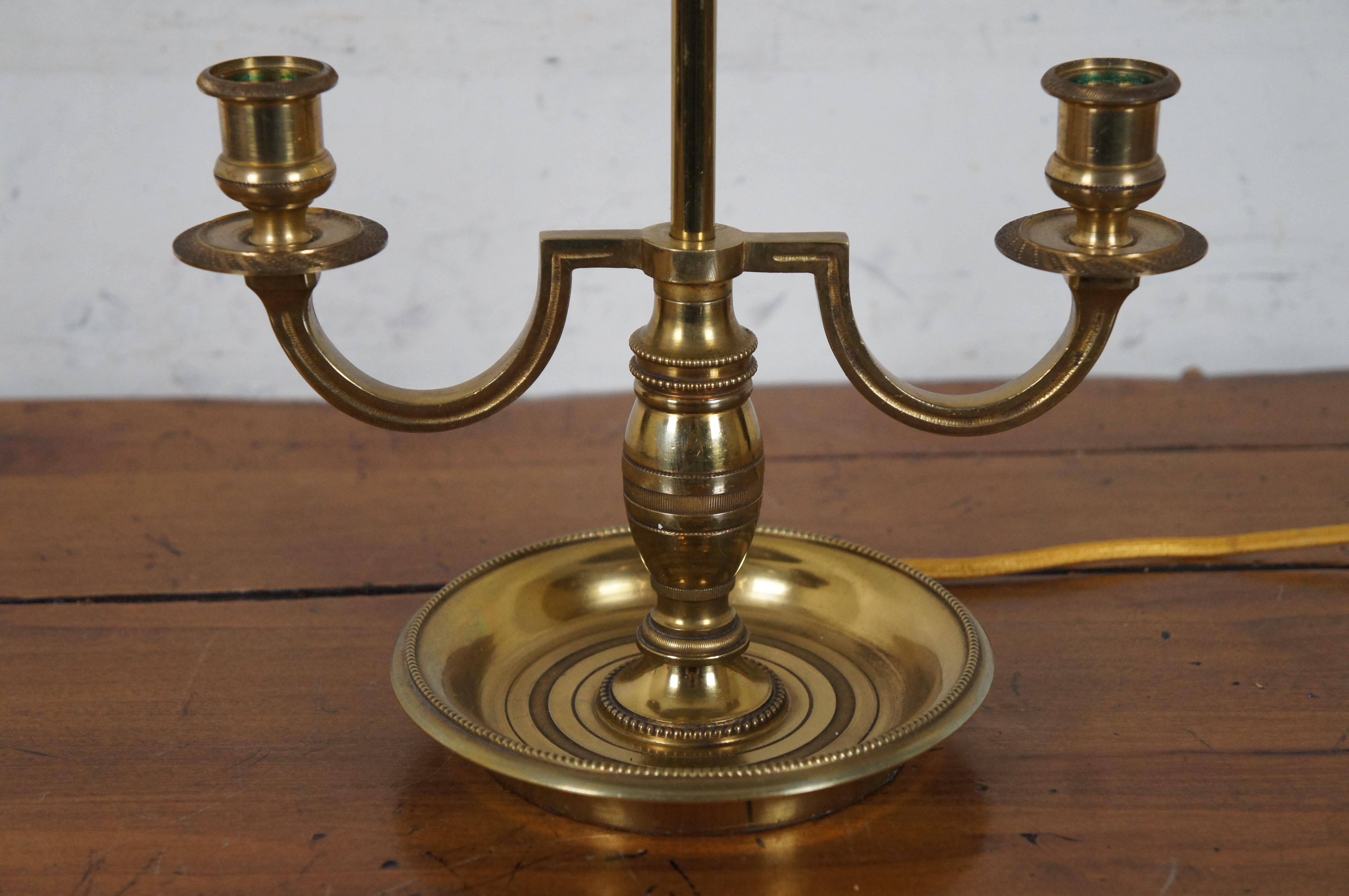 Vintage French Brass Bouillotte Table Desk Lamp Two Light Tole Shade Budoir In Good Condition In Dayton, OH