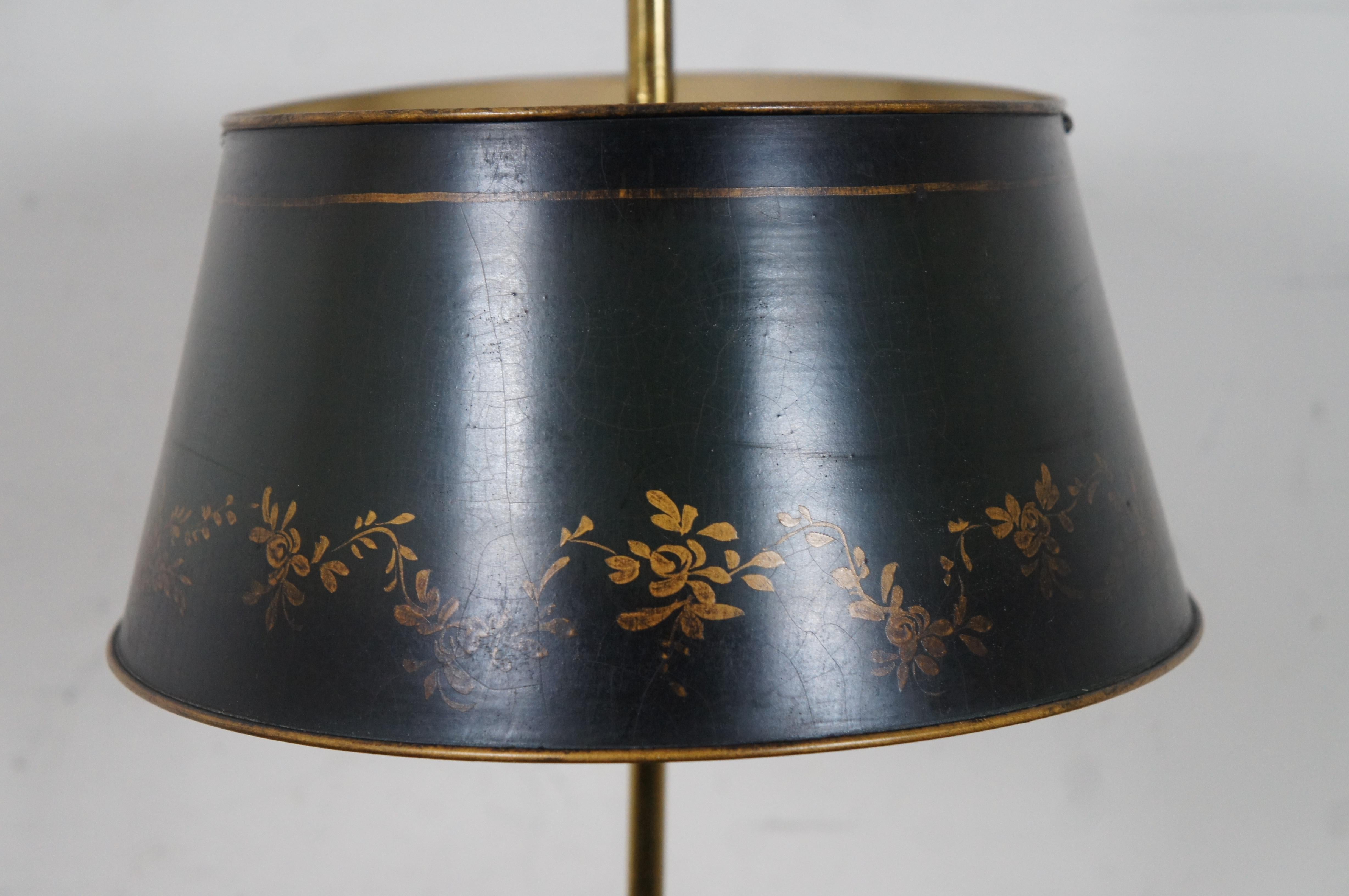 20th Century Vintage French Brass Bouillotte Table Desk Lamp Two Light Tole Shade Budoir