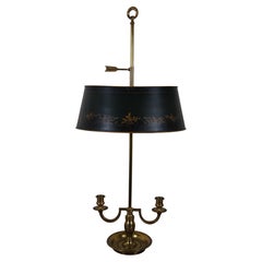 Vintage French Brass Bouillotte Table Desk Lamp Two Light Tole Shade Budoir