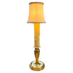 Retro French Brass Candlestick Lamp With Cream Silk Shade