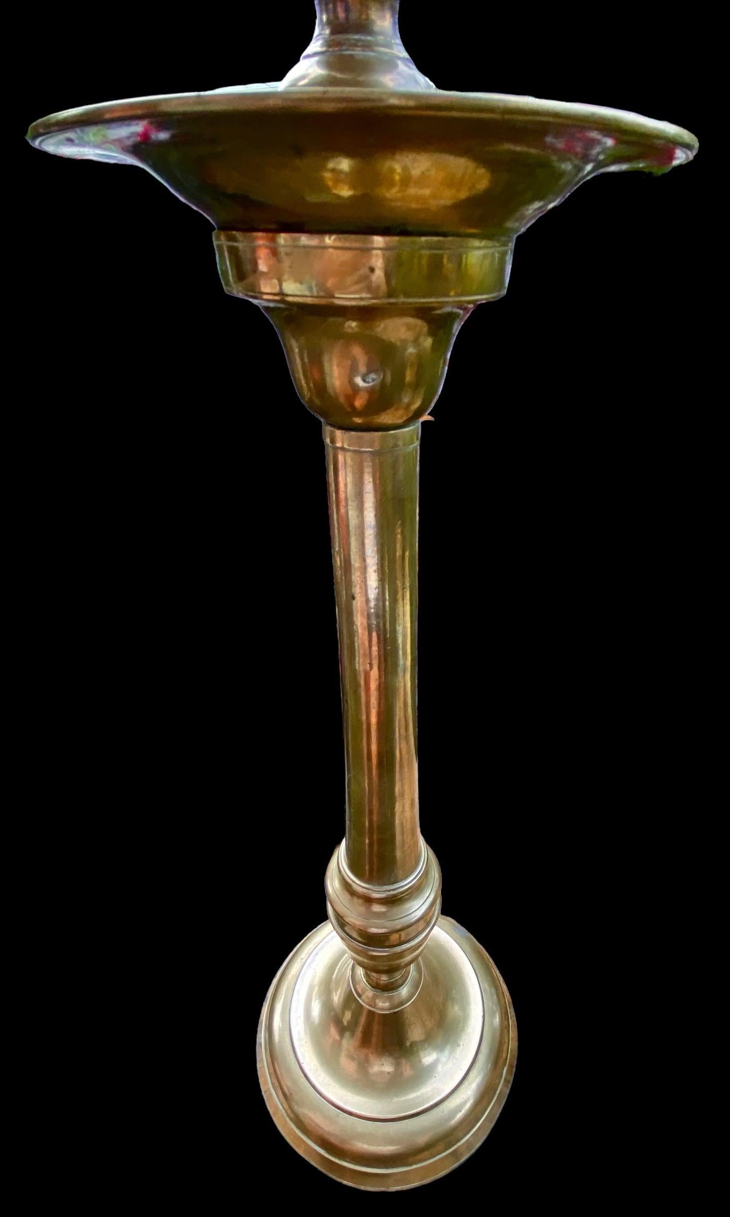 Vintage French Brass Candlestick Lamp with Frosted Flame Shade 3