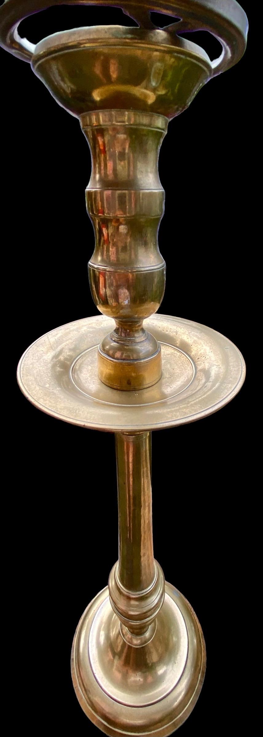 Art Deco Vintage French Brass Candlestick Lamp with Frosted Flame Shade