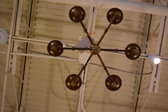 Vintage French Brass Chandelier with Black Candle Covers