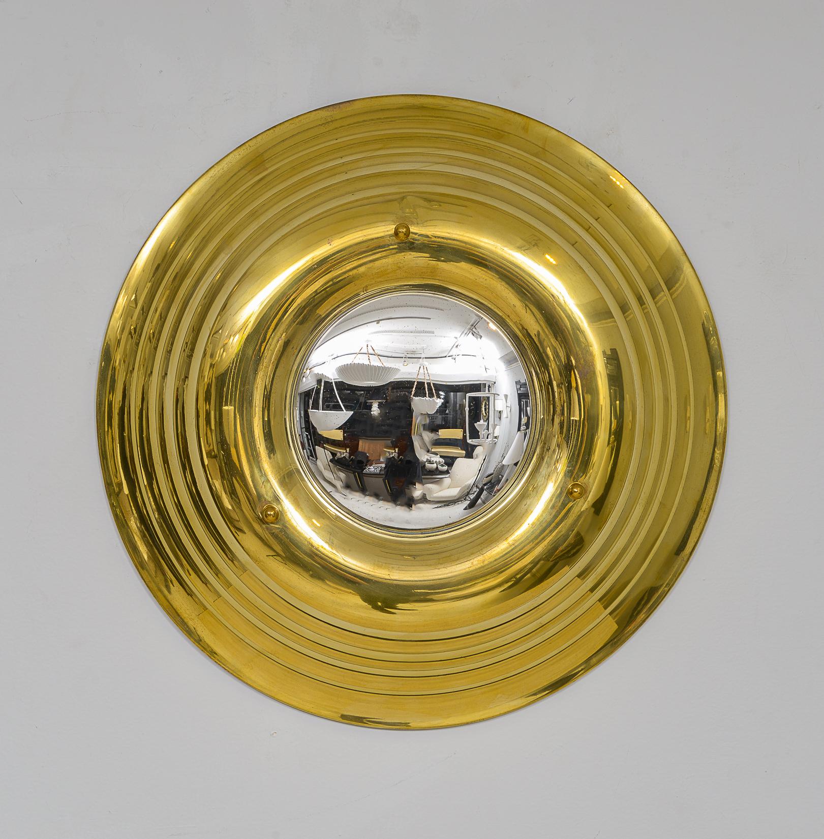Vintage French Brass Circular Convex Mirror 1950's - 60's
