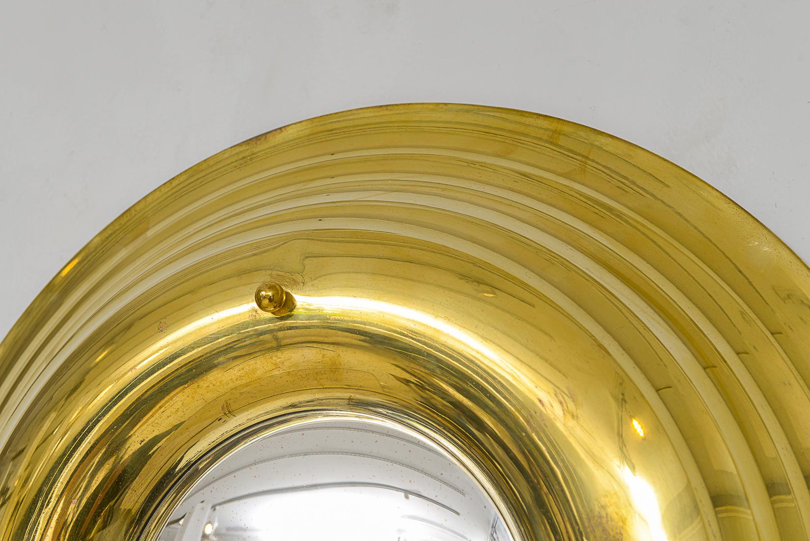 Vintage French Brass Circular Convex Mirror 1