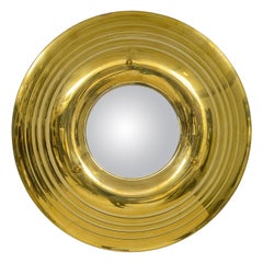 Specchio convesso circolare in ottone francese d'epoca