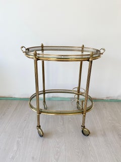Vintage French Brass Cocktail Drinks Trolley Bar Cart