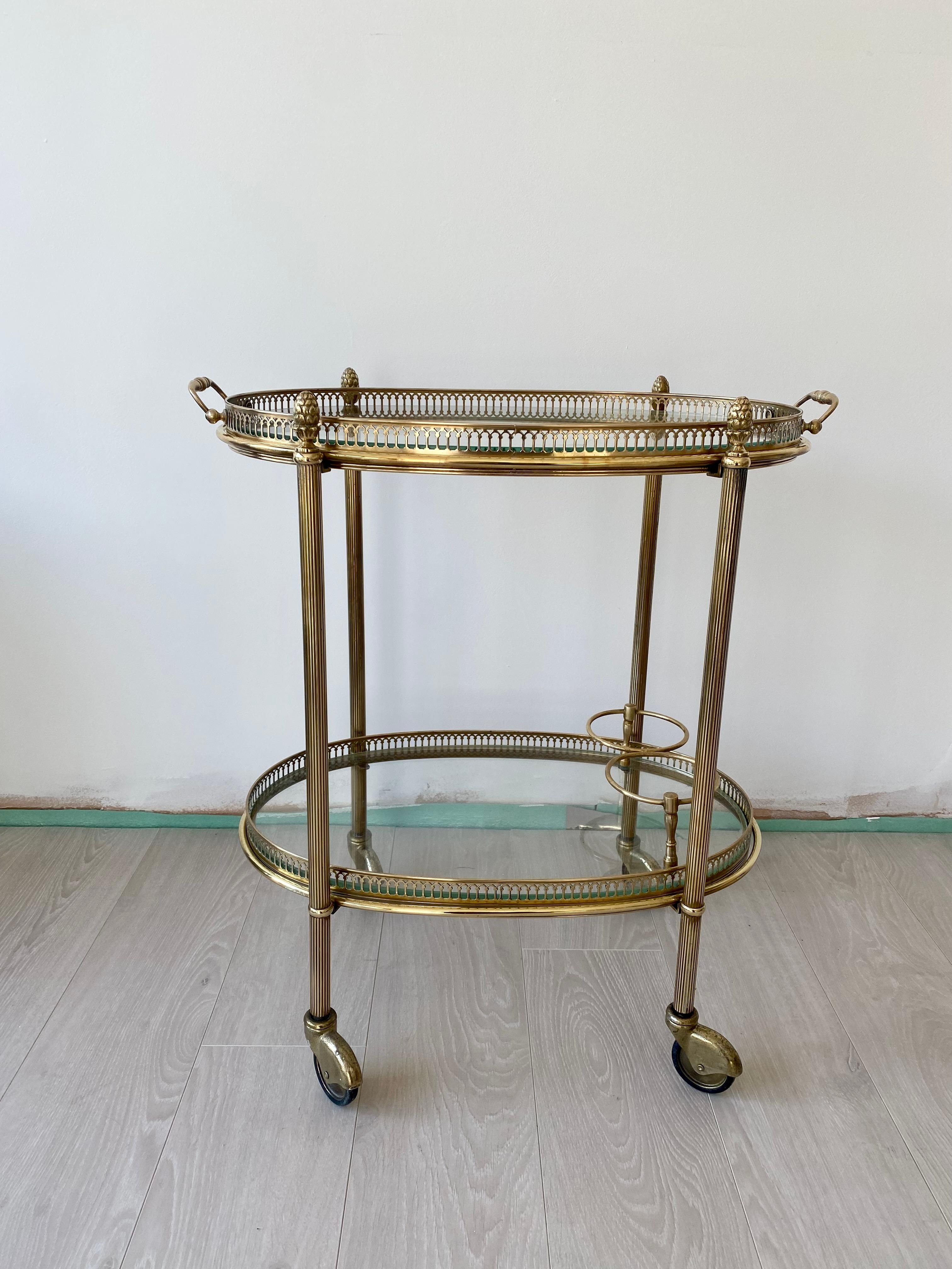 Vintage French Brass Cocktail Drinks Trolley Bar Cart In Good Condition In Crawley Down, GB